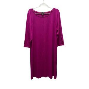 Eileen Fisher 3/4 Sleeve Dress Stretch Classic Minimalist Quiet Luxury Sz L